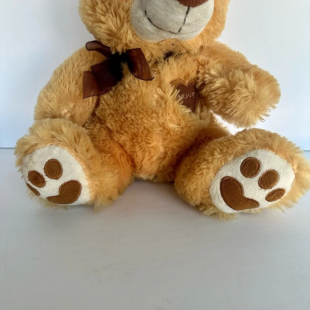 Calplush 2015 Tan Brown Teddy Bear Plush Love Heart Bow Cuddly Stuffed Animal